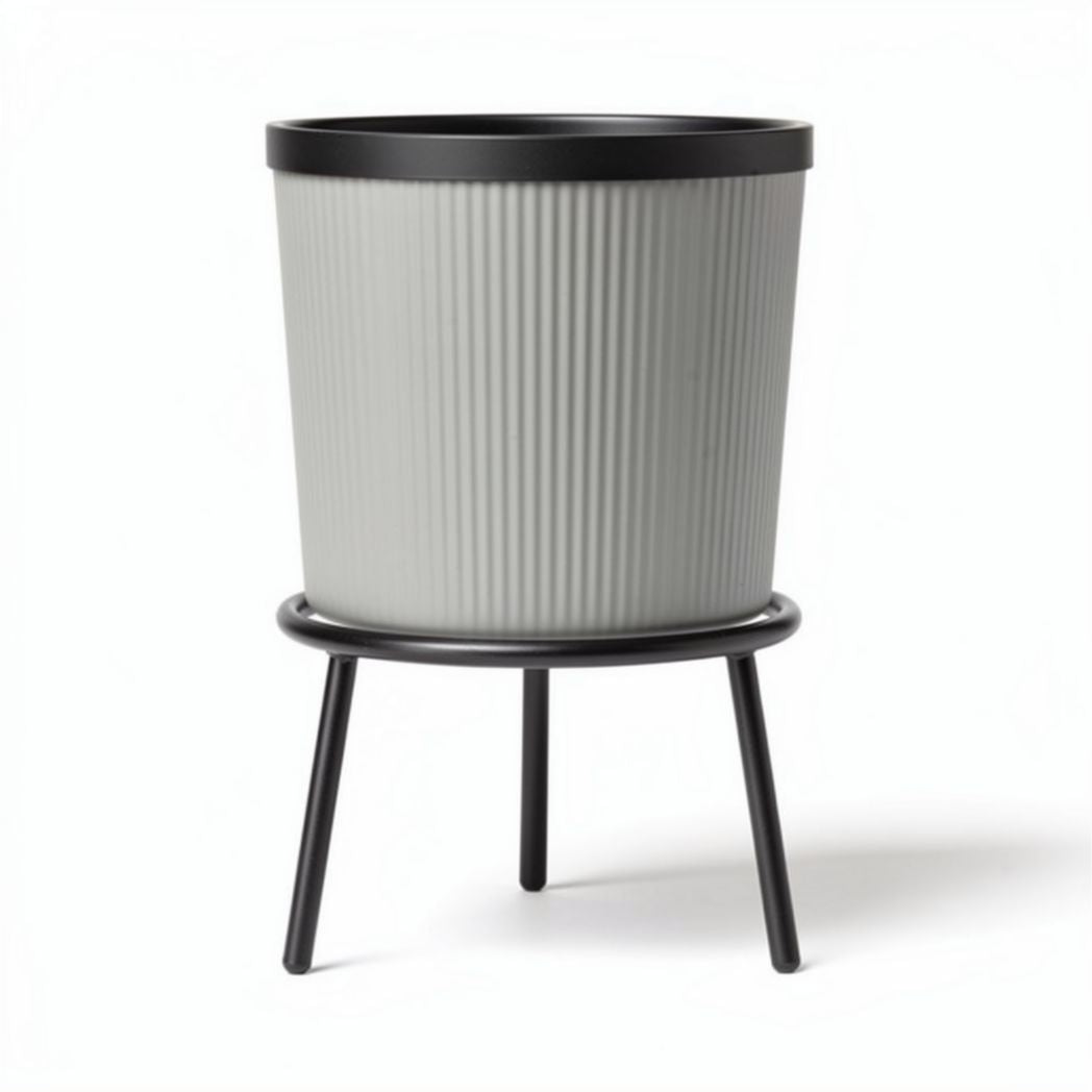 Donica plastikowa z metalowym stelażem w kolorze szaro-czarnym 30 x 30 x 35cm
