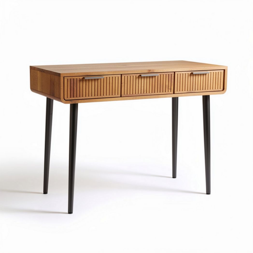 Biurko z drewna dębowego z trzema szufladami w kolorze naturalnym 120 x 60 x 75cm